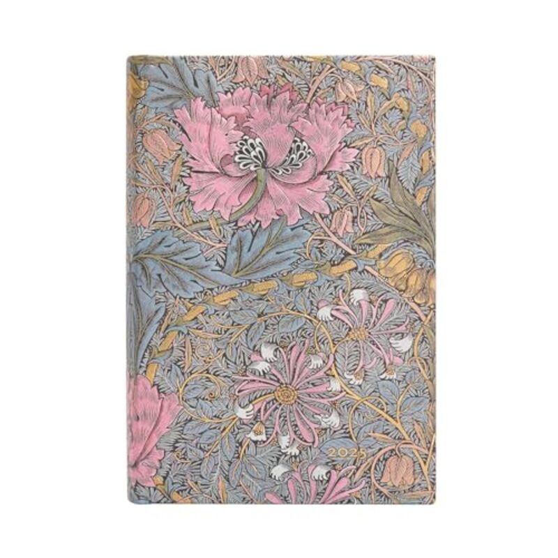 Morris Pink Honeysuckle (William Morris) Mini 12-month Day-at-a-time Hardback Dayplanner 2025 (Elastic Band Closure) by Paperblanks -Hardcover