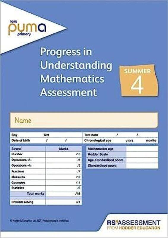 

New PUMA Test 4, Summer PK10 (Progress in Understanding Mathematics Assessment),Paperback,by:McCarty, Colin - Cooke, Caroline
