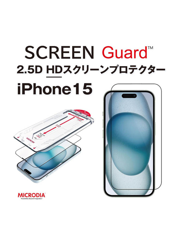 Microdia Apple iPhone 15 ScreenGuard Ultra HD Tempered Glass Screen Protector with Dust-Proof Speaker Protection, Clear