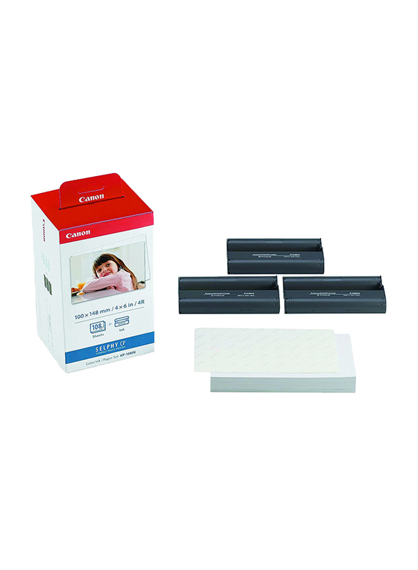 Canon KP-108IN Color Ink and Paper Set for Canon Selphy CP Series, 100 x 148mm, 108 Sheets, White