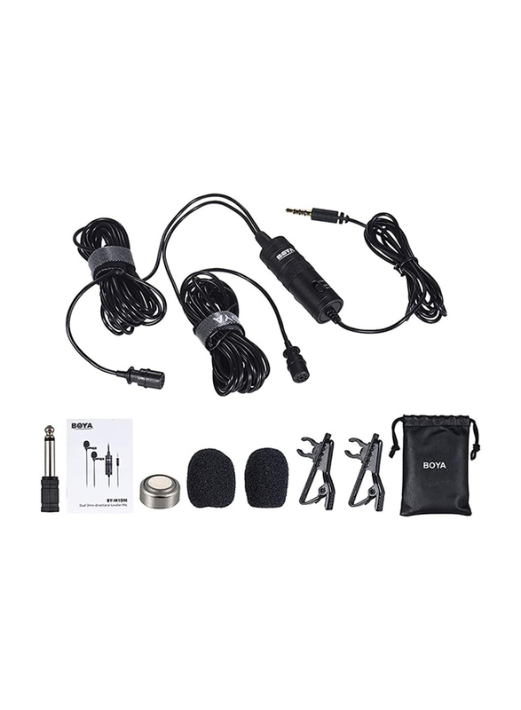 Boya BY-M1DM Dual Head Lavalier Condenser Microphone, Black