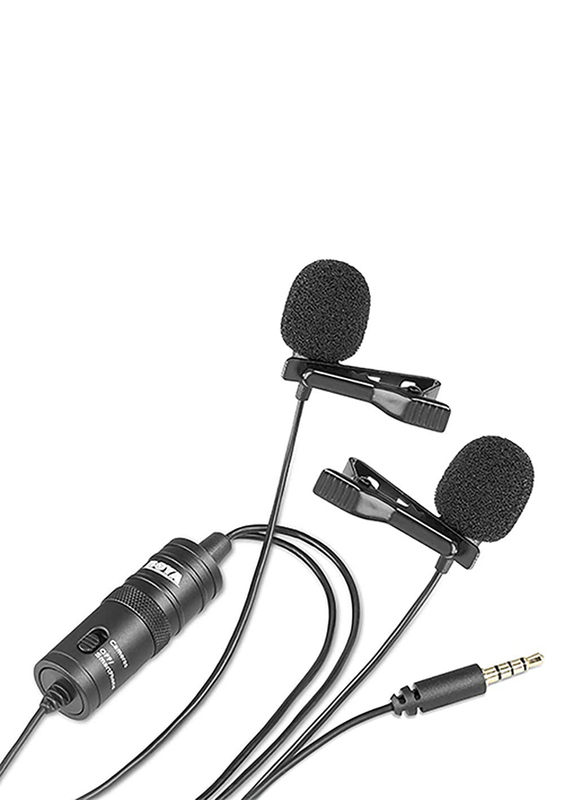 Boya BY-M1DM Dual Head Lavalier Condenser Microphone, Black