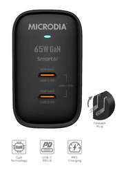 Microdia UK Plug Smartcube 65W GaN Dual USB-C Wall Charger with PPS Charging, Black