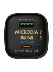 Microdia UK Plug Smartcube 35W Dual USB-C and USB-A Wall Charger, Black