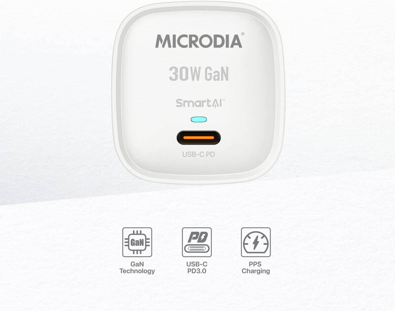 Microdia Fixed UK Plug Smartcube 30W Single USB-C Wall Charger, White