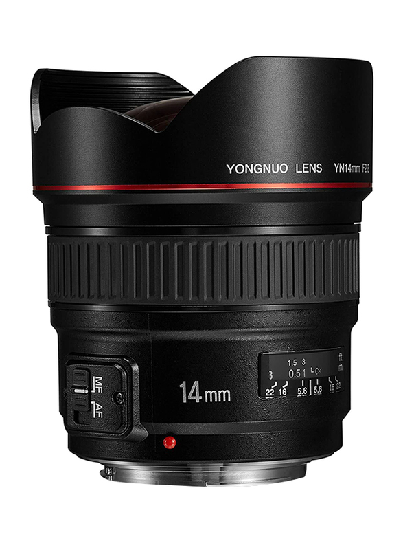 يونغنو YN14mm F2.8 عدسة رئيسية بزاوية عريضة للغاية / تركيز يدوي 114 درجة زاوية قطرية لكاميرا كانون DSLR ، أسود