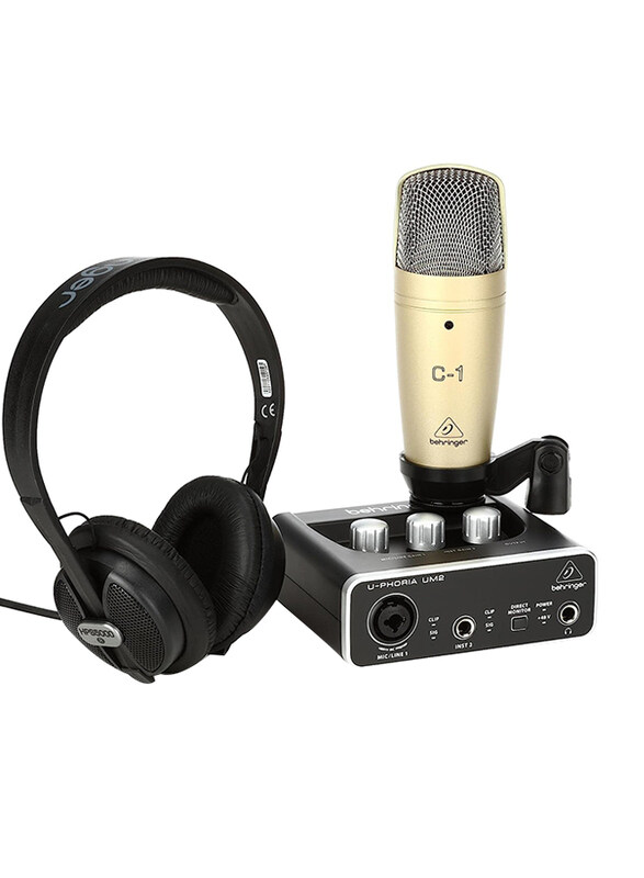 

Behringer Uphoria Studio Podcasting Bundle With USB Audio Interface & Condenser Microphone & Studio Headphones, Black/Gold