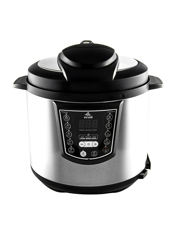 

Evvoli 6L 9-in-1 Multi-Use Programmable Pressure Cooker with Digital LED Display, 1000W, EVKA-PC6009B, Black/Silver