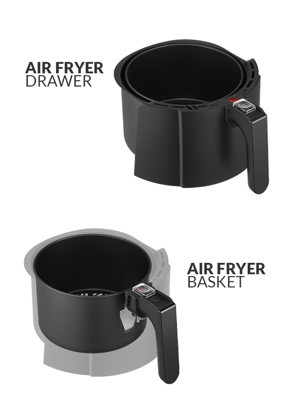 evvoli Air Fryer 4 Litres with Timer Temperature Adjustable Control and 8 Preset Programs 1500W, EVKA-AF4001BS Black