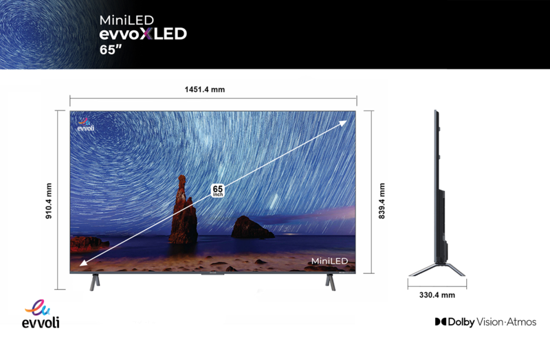 evvoli 65-Inch 4K Mini LED Android Smart Tv, Dolby Vision-Atoms, HDR 10+, 120HZ With Remote Laser Pointer 65EV600MA