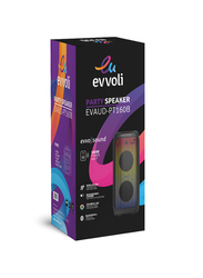 Evvoli Splashproof Portable Bluetooth Party Speaker with Two Wireless Mic and Built in Lights, 160W, Black