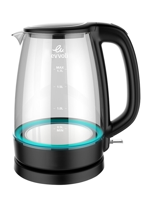 

Evvoli 1.7L Electric Glass Kettle, 1850W, EVKA-KE17MB, Clear/Black