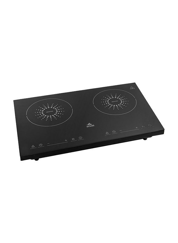 

Evvoli Soft Touch Control Hob 2 Burners Induction with 9 Stage Power Setting & Safety Switch, 3500W, EVKA-IH201B, Black