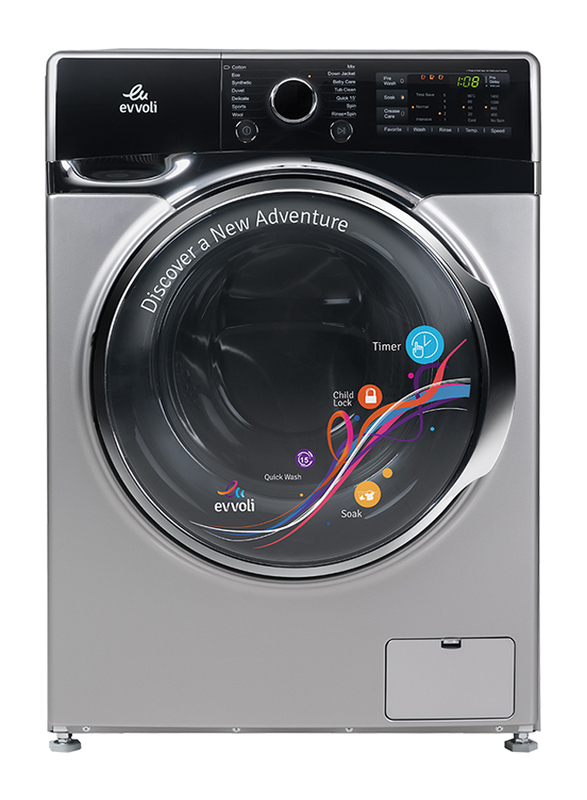 Evvoli 9 Kg 1400 RPM Direct Drive Motor Front Load Washing Machine, EVWM-FDDH-914S, Silver