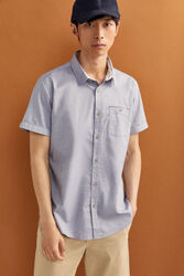 Springfield Short Sleeve Dobby Shirt for Men, Medium, Grey