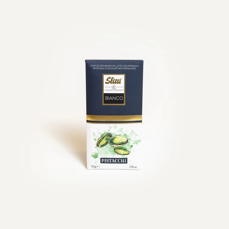 Slitti White Chocolate Bar with chopped Pistachios from Bronte 50g