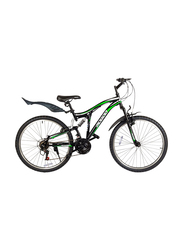 Mogoo Journey 21 Speed Dual Suspension Mountain Bike, 26 Inch, Medium, Black/Green/White