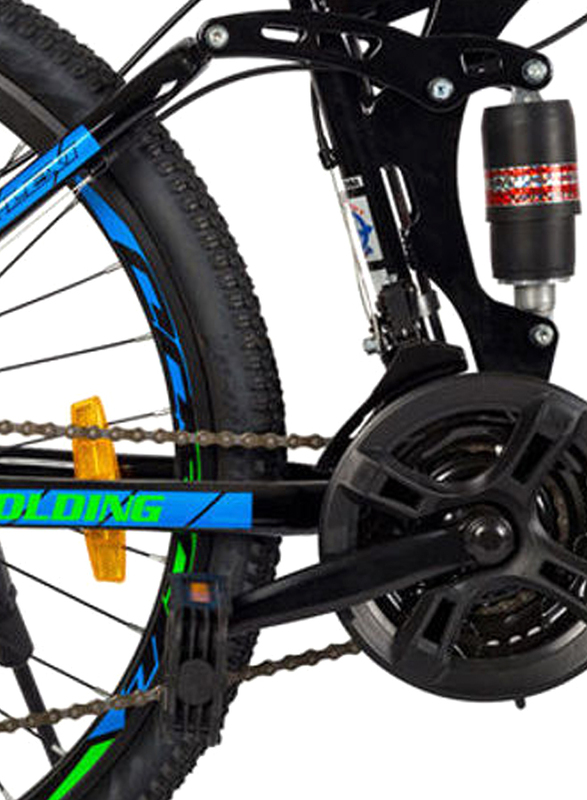 Mogoo Flexi Folding Mountain Bike, 26 Inch, Medium, Black/Blue/Green