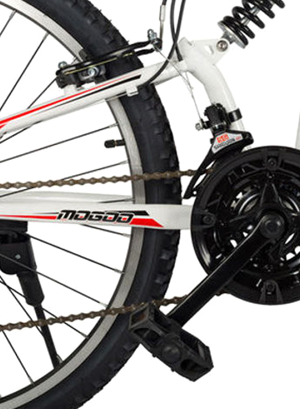 Mogoo Journey 21 Speed Dual Suspension Mountain Bike, 26 Inch, Medium, White/Black/Red