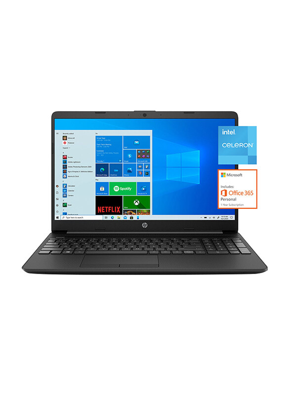 

HP 15-DW1001WM Notebook Laptop, 15.6" FHD Display, Intel Celeron N4020, 128GB SSD, 4GB RAM, Intel UHD Graphics, EN-KB, Win 10 Home S, 4J238UA-ABA, Bla