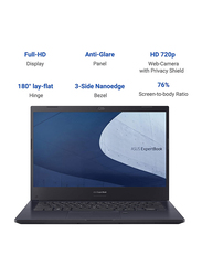 Asus ExpertBook P2 Notebook Laptop, 14" FHD Display, Intel Core i5-10210U 10th Gen 1.6GHz, 1TB HDD, 8GB RAM, 2GB NVidia MX110 Graphics, EN-AR KB, FreeDOS, P2451FB-EK0589, Black
