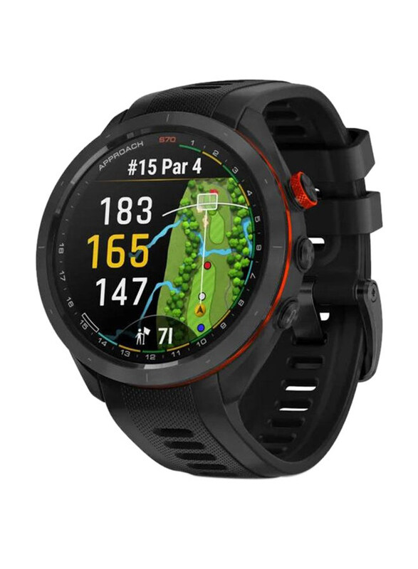 

Garmin Approach S70 47mm AMOLED Display Smartwatch, GPS, Black Ceramic Bezel Case with Black Silicone Band