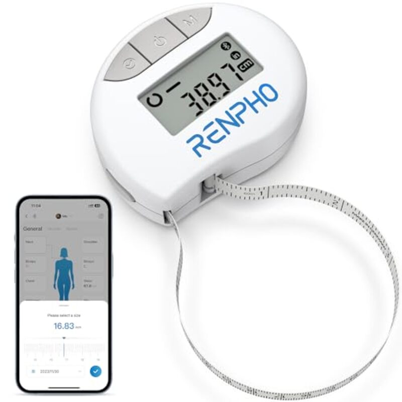 Smart Tape Measure Body with App - RENPHO Bluetooth Measuring Tapes for Body Measuring, Weight Loss, Muscle Gain, Fitness Bodybuilding, Retractable, Measures Body Part Circumferences, Inches & cm