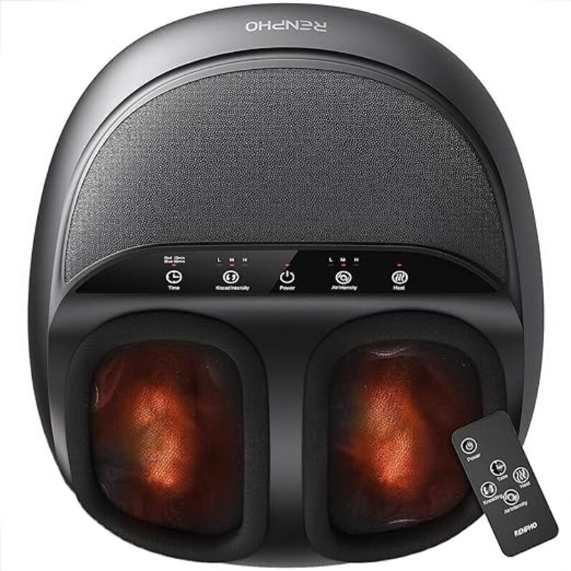 Renpho RF-FM059R-BK,RENPHO Foot Massager Machine with Heat and Remote, Deep Kneading, Delivers Relief for Tired Muscles and Plantar Fasciitis,Fits feet up to Unisex Size 12-Black