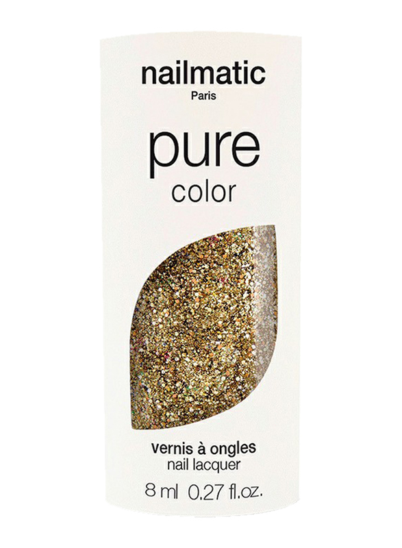 Nailmatic Pure Color Plant-Based Nail Polish, 8ml, Bonnie Rose Gold Glitter, Gold