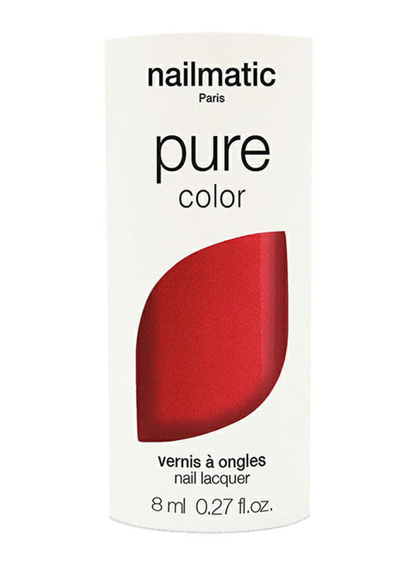 Nailmatic Pure Color Plant-Based Glossy Nail Polish, 8ml, Amour Red Shimmer, Red