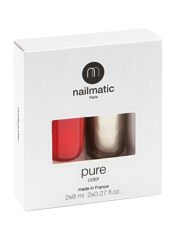 Nailmatic 2-Piece Pure Color Nail Polish Duo Set, 16ml, Amour Red Shimmer/Gala Gold, Multicolor