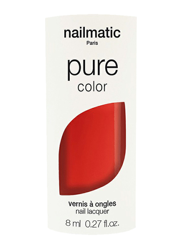 Nailmatic Pure Color Plant-Based Glossy Nail Polish, 8ml, Ella Coral Red