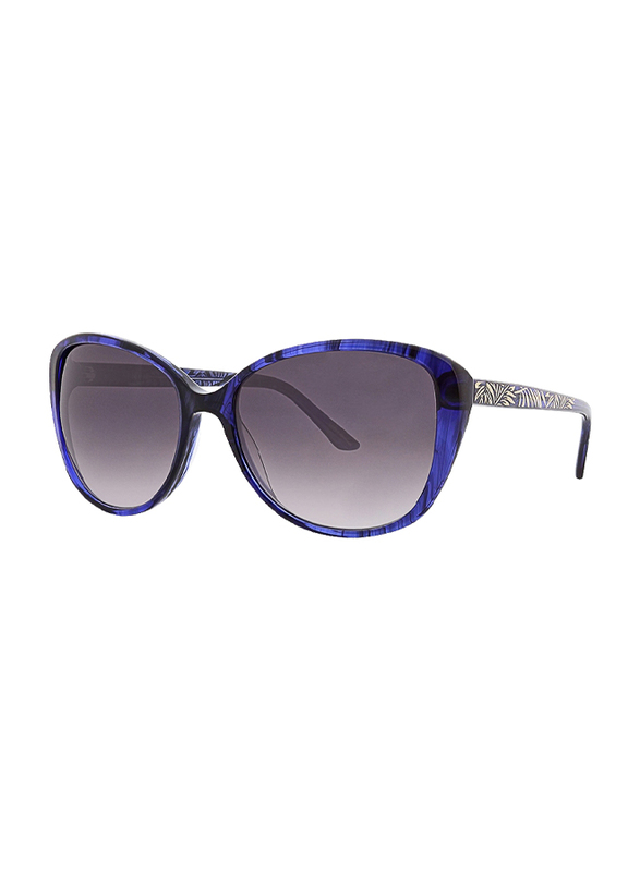 Badgley Mischka Petra Full Rim Cat Eye Sapphire Blue Sunglasses for Women, Purple Lens, 56/16/135