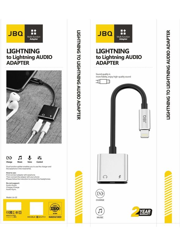 JBQ Multi-Function Lightning to Lightning Audio Adapter Charge Music Voice and Control LA-22