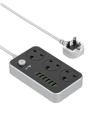 Jbq 3 Power Socket Multi Plug Extension Wall Charger with 6 USB, Black