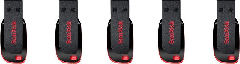 

SanDisk 32GB x 5 Blade USB 2.0 Flash Drive, Black/Red