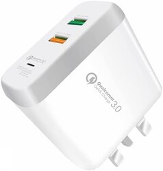 Jbq 2 Port Travel Charger, USB 3.0 to Lightning Cable, White