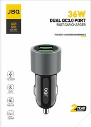 JBQ CC-736 36W Dual QC3.0 Port Fast Car Charger With Short Circuit Temperature Over Voltage Over Current Over Power Over Charging Protection