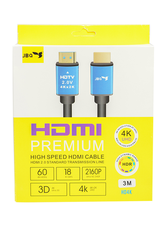 Jbq 3-Meter Premium High-Speed HDMI Braided Cable, HDMI to HDMI for PS4/Xbox Game on Board Box/Laptop/Computer, Black