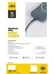 JBQ 3A Fast Charging Data Cable (Aluminium Alloy) Charge and Sync Compatible With Lightning USB 150cm Black CA-730