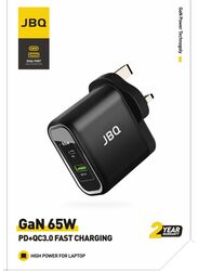JBQ Dual Port Fast Charger GaN 65W PD + QC3.0 Black HC-765