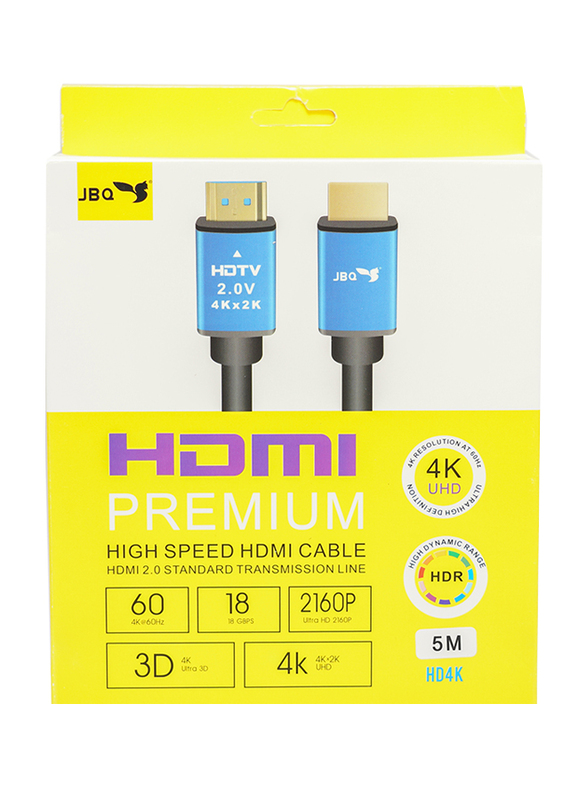Jbq 5-Meter Premium High-Speed HDMI Braided Cable, HDMI to HDMI for PS4/Xbox Game on Board Box/Laptop/Computer, Black