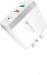 Jbq 2 Port Travel Charger, USB 3.0 to Type-C USB Cable, White