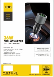 JBQ CC-736 36W Dual QC3.0 Port Fast Car Charger With Short Circuit Temperature Over Voltage Over Current Over Power Over Charging Protection