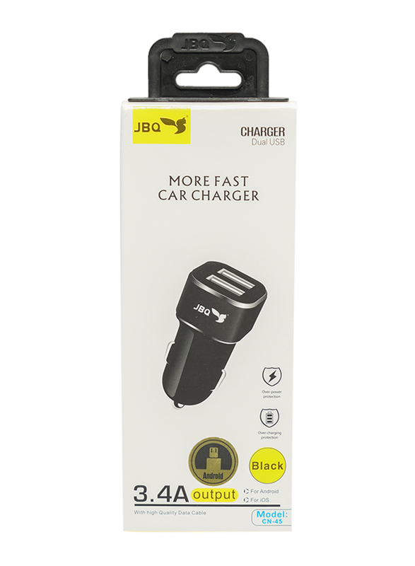 Jbq Dual USB Port Car Charger, USB 3.4A with 2 Port, Black