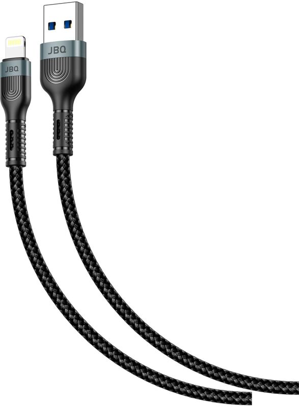 JBQ 3A Fast Charging Data Cable (Aluminium Alloy) Charge and Sync Compatible With Lightning USB 150cm Black CA-730