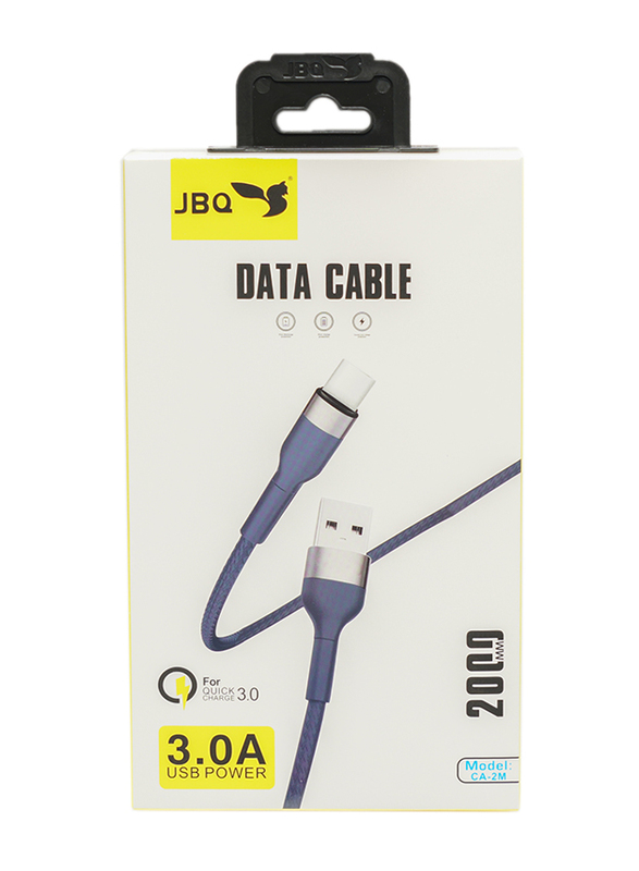 Jbq Braided USB Type-C Cable, USB Type-A to USB Type-C for Smartphones/Tablets, CA-2M, Black