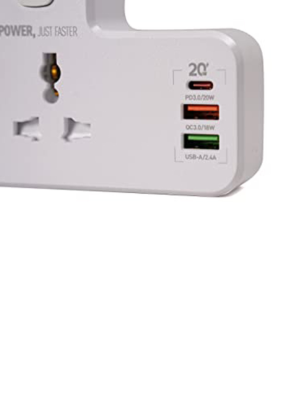 Jbq Universal Power Socket with Multi Plug Extension Power Adapter & 3 Usb Port, White