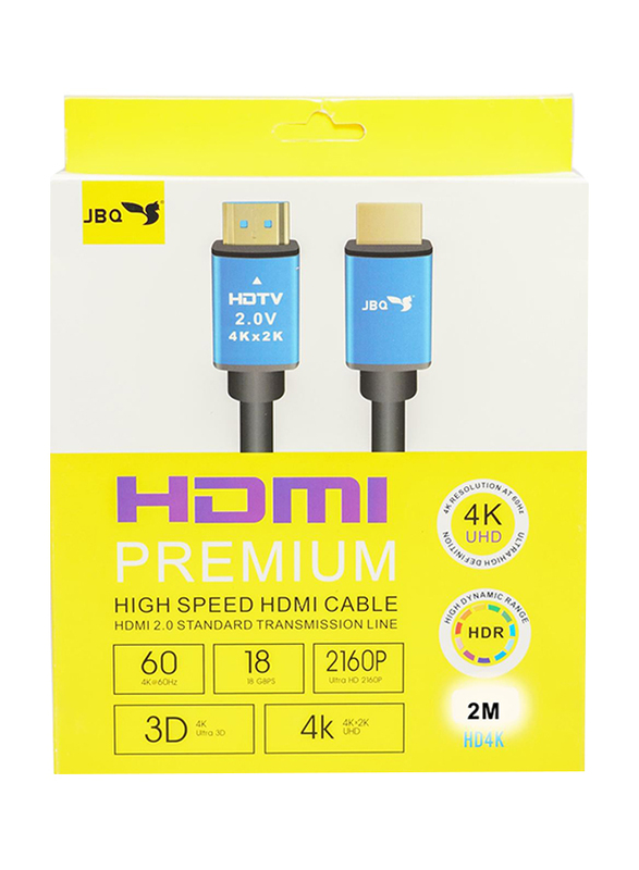 Jbq 2-Meter Premium High-Speed HDMI Braided Cable, HDMI to HDMI for PS4/Xbox Game on Board Box/Laptop/Computer, Black