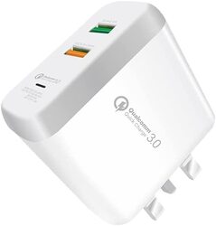 Jbq 2 Port Travel Charger with USB 3.0 to Micro USB Cable, White